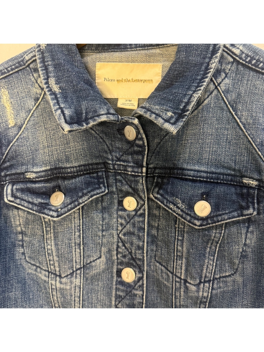 Pilcro And The Letterpress Jacket Womens Medium Blue Denim Trucker Fitted Button - Picture 3 of 8